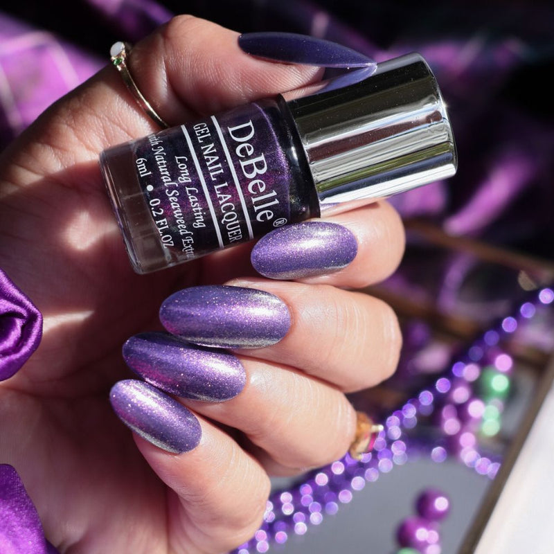 DeBelle Gel Nail Lacquer Delightful Daphne (Duo Holo Purple Glitter Nail Polish), 6 ml