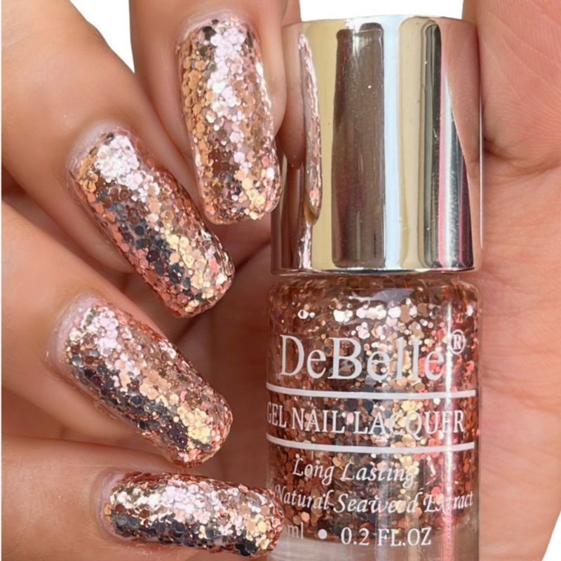 DeBelle Gel Nail Lacquer Elite Tiffany (Rose Gold Flaky Glitter Top Coat), 6 ml