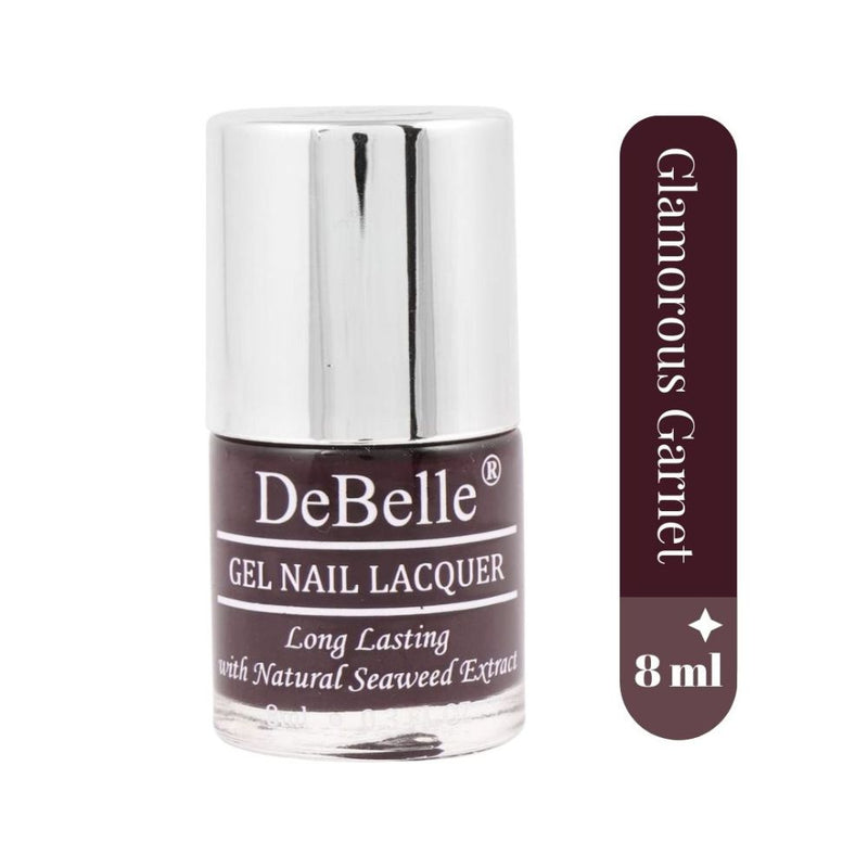 DeBelle Gel Nail Lacquer Combo Set of 6 Copper Glaze, Shimmer top coat, Glamorous Garnet, Laura Aura, Fuschia Rose, Coco Bean