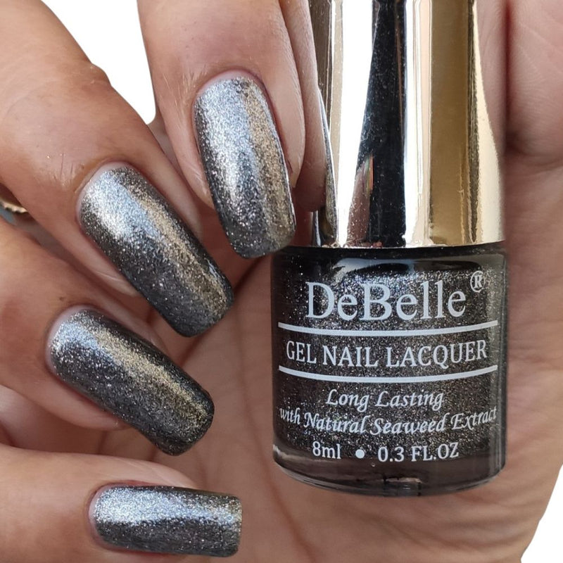 DeBelle Gel Nail Lacquer Grey Glitteratti - Silver Glitter Nail Polish