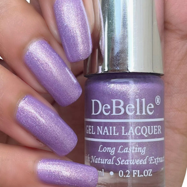 DeBelle Gel Nail Lacquer Hello Hannaah (Light Purple with Gold Micro Shimmer Nail Polish), 6 ml