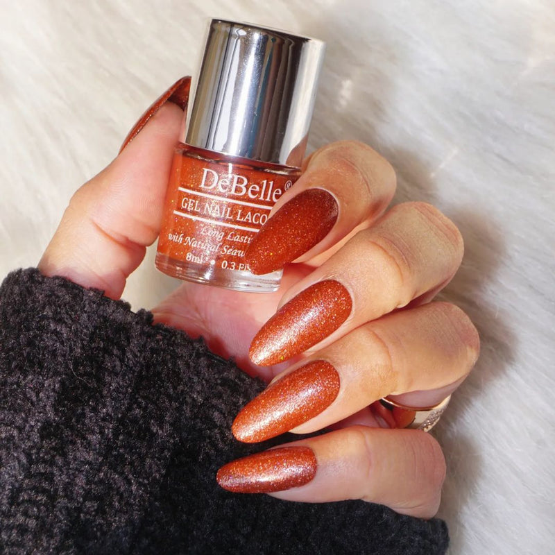 DeBelle Gel Nail Lacquer Starry Walnut (Glitter Dark Brown Nail Polish), 8ml