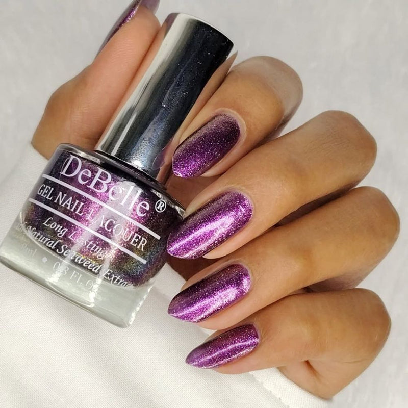 DeBelle Gel Nail Lacquer Magical Marina(Dark Purple with Light Pink Glitter), 8ml
