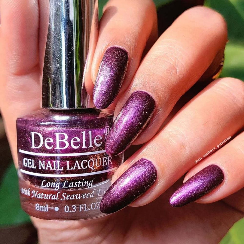 DeBelle Gel Nail Lacquer Magical Marina(Dark Purple with Light Pink Glitter), 8ml