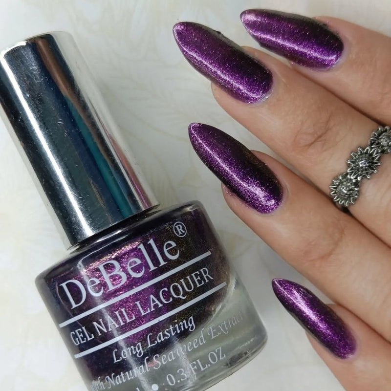 DeBelle Gel Nail Lacquer Magical Marina(Dark Purple with Light Pink Glitter), 8ml