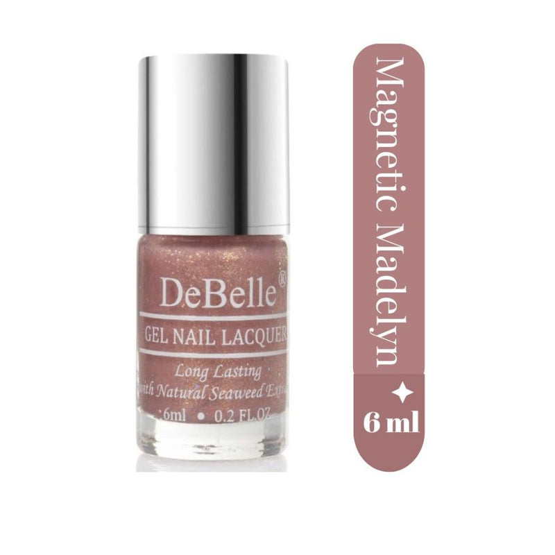 DeBelle Gel Nail Lacquer Magnetic Madelyn (Pink Mauve with Holo Glitters Nail Polish), 6 ml