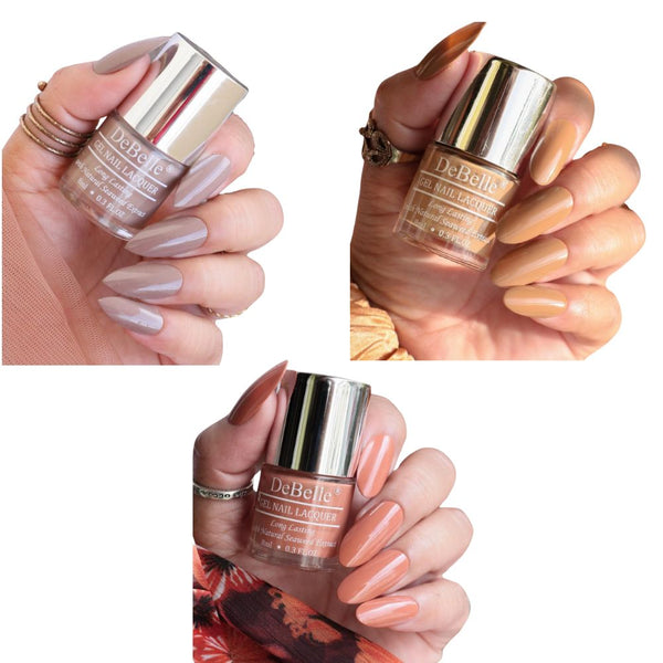 DeBelle Gel Nail Lacquers Combo of 3 Coco Bean, Maple Tan  and Caramel Auburn