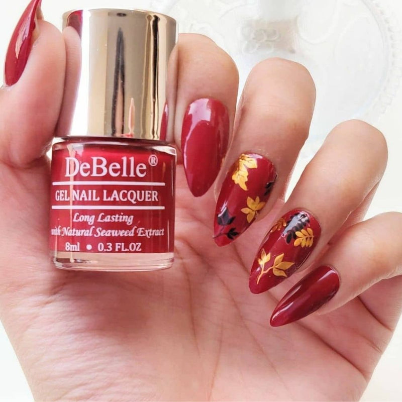 DeBelle Gel Nail Lacquer Moulin Rouge - (Dark Red Nail Polish), 8ml