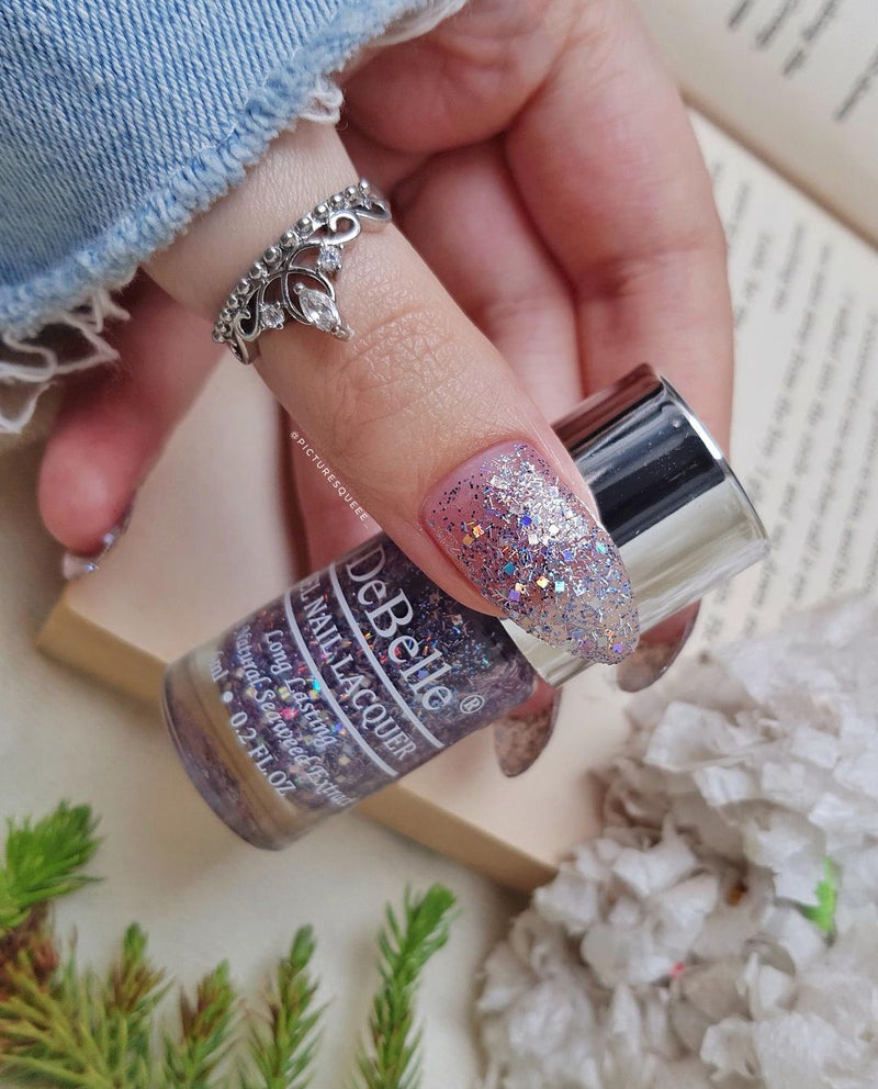 DeBelle Gel Nail Lacquer Tatiana Tassles (Clear Light Purple with Chunky Glitter Nail Polish), 6 ml - DeBelle Cosmetix Online Store