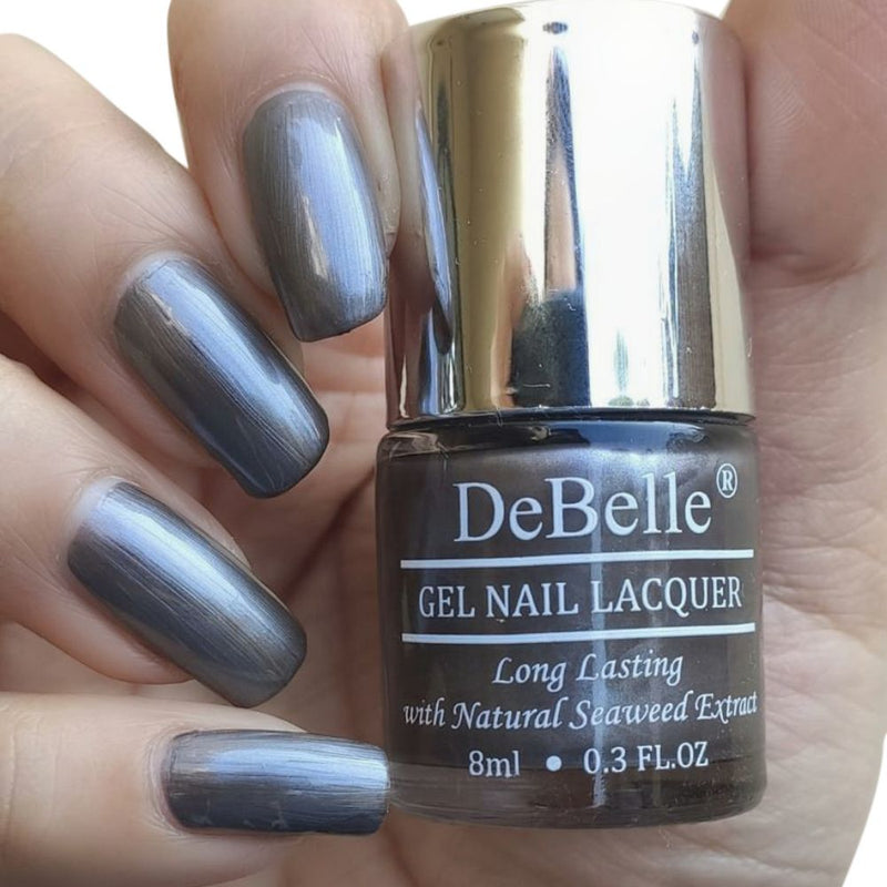 DeBelle Gel Nail Lacquer Polaris - (Metallic Grey Nail Polish), 8ml