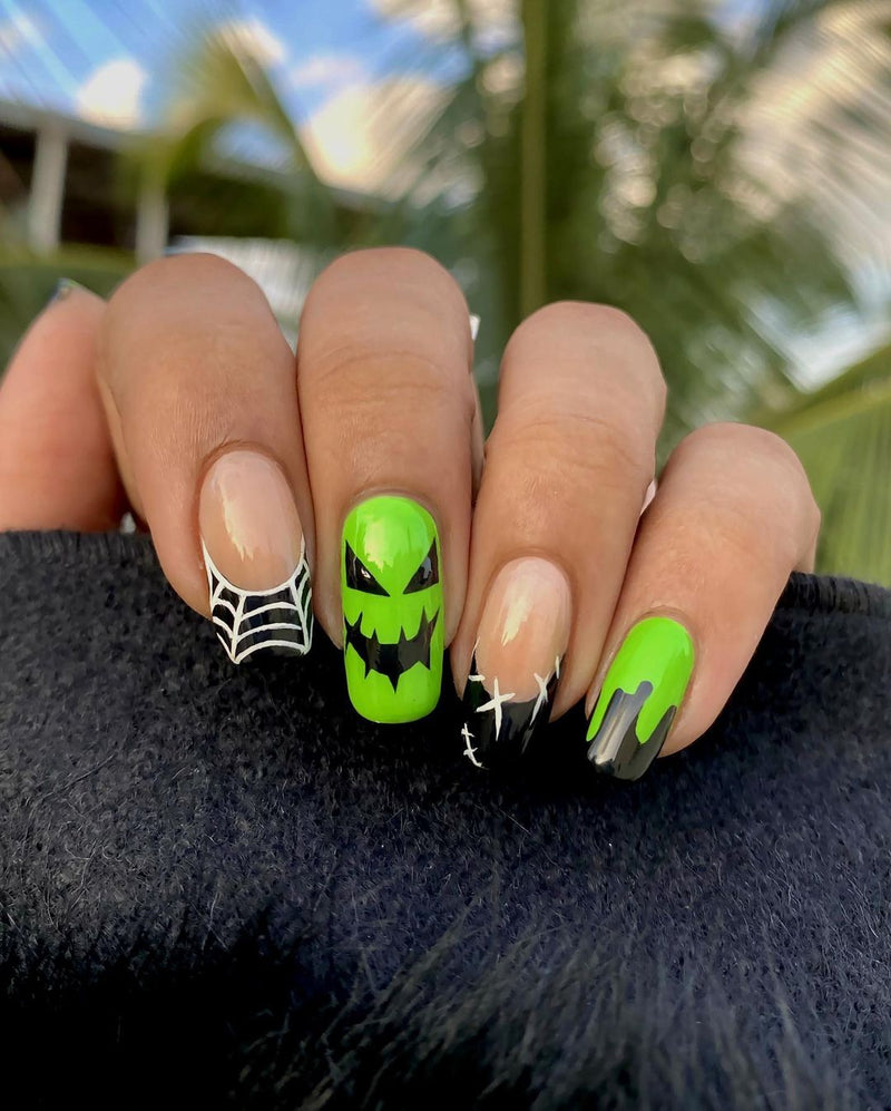 Short Nails | Neon green nails, Green nail designs, Neon nail designs