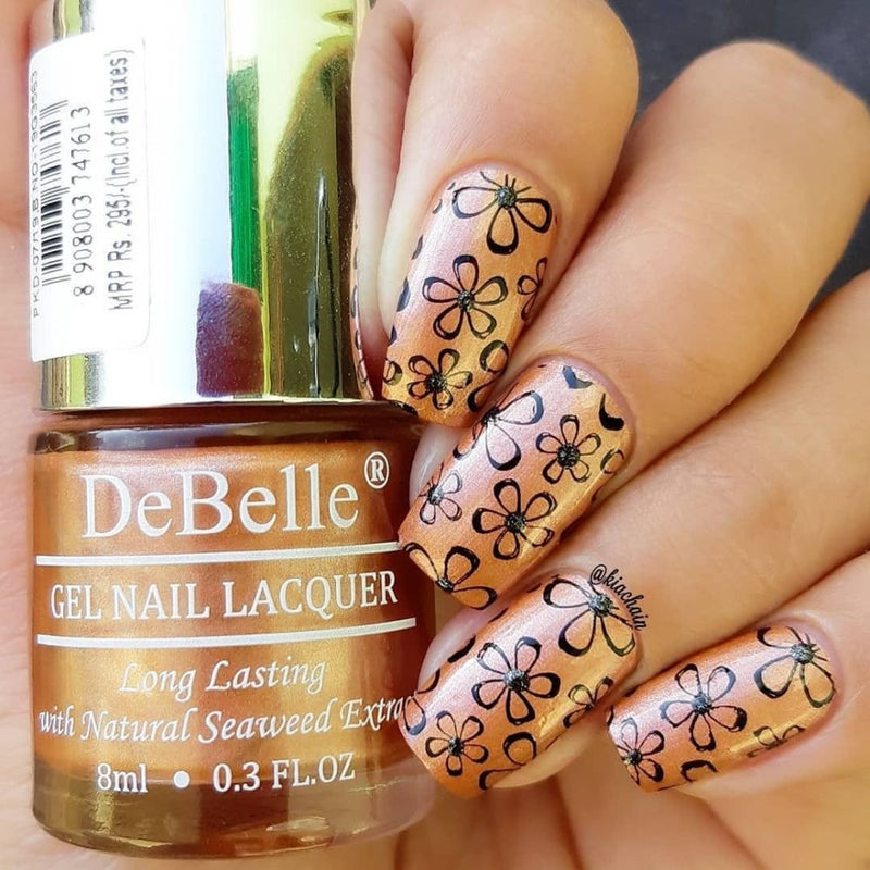 DeBelle Gel Nail Lacquers Combo of 3 Tahiti Teal , Roseate Gold ,De' Carnation - 8 ml each