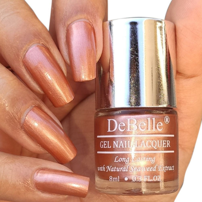 DeBelle Gel Nail Lacquer Roseate Gold - (Metallic Rose Gold Nail Polish), 8ml