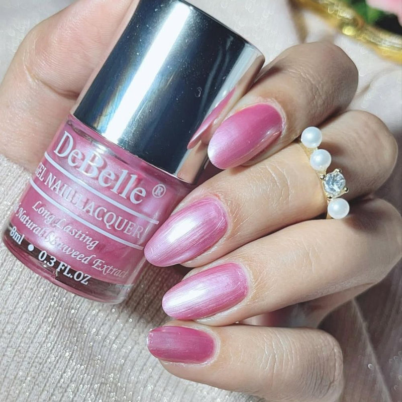 DeBelle Gel Nail Lacquers Combo of 3 Chrome Beige (Metallic Beige) , Roselin Fiesta (Metallic Rose Pink) and Apricot Dew (Pastel Pale Pink)