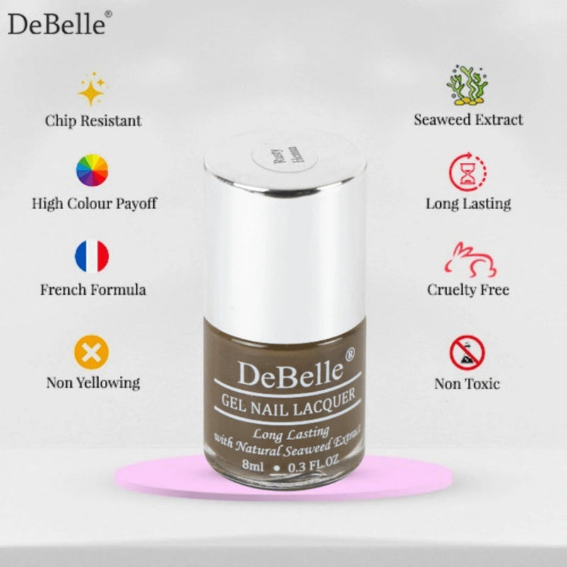 DeBelle Gel Nail Lacquer Rusty Henna (Henna Brown Nail Polish), 8ml