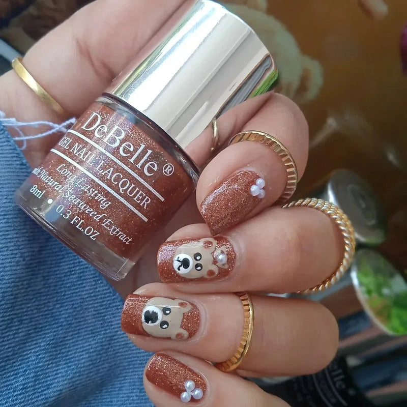 DeBelle Gel Nail Lacquer Starry Walnut (Glitter Dark Brown Nail Polish), 8ml