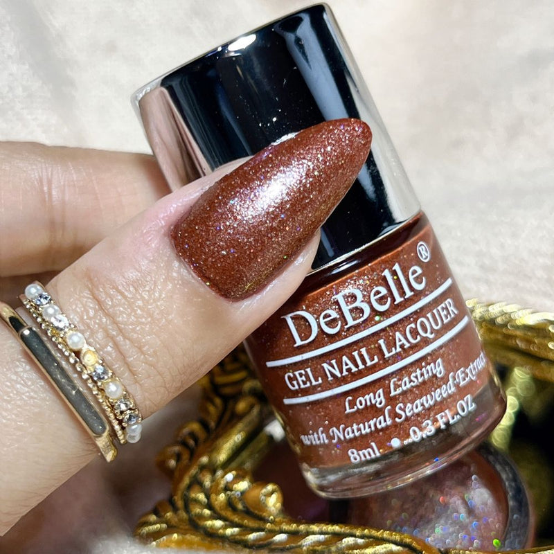 DeBelle Gel Nail Lacquer Starry Walnut (Glitter Dark Brown Nail Polish), 8ml