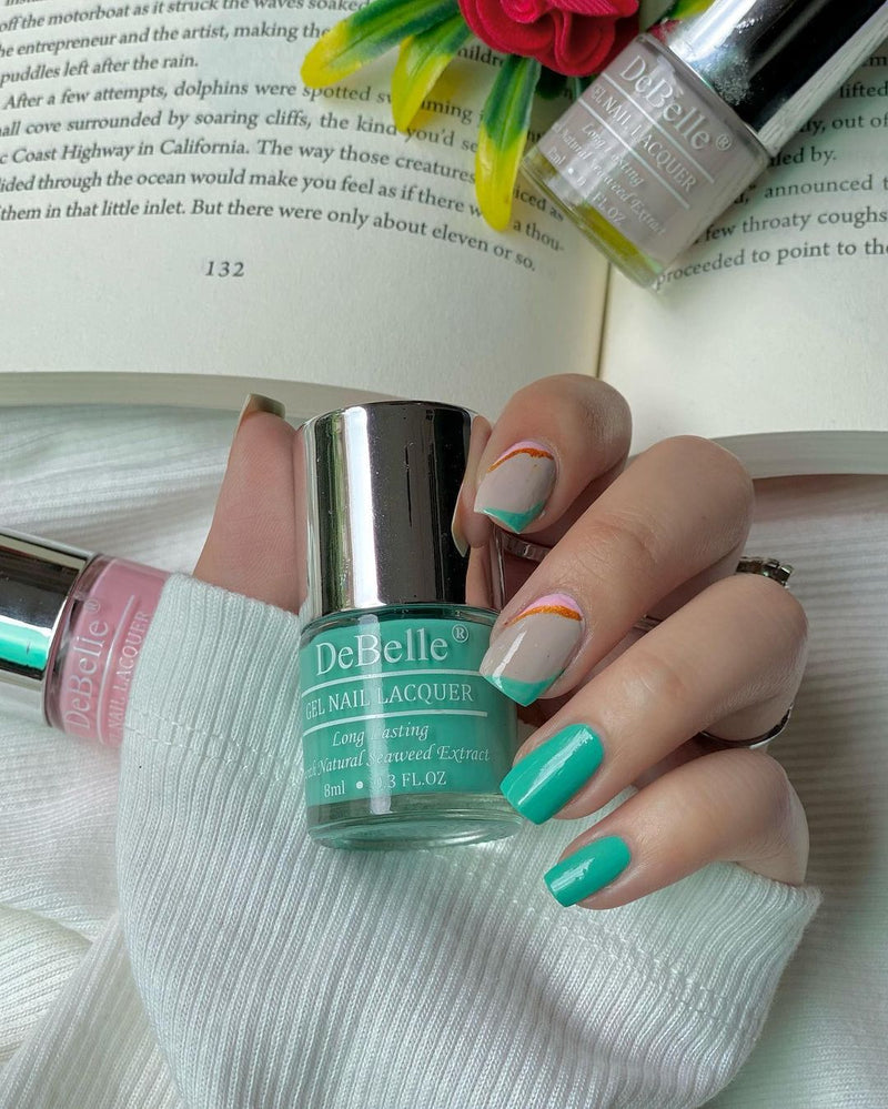 DeBelle Gel Nail Lacquer French Hydrangea - (Turquoise Green Nail Polish), 8ml - DeBelle Cosmetix Online Store