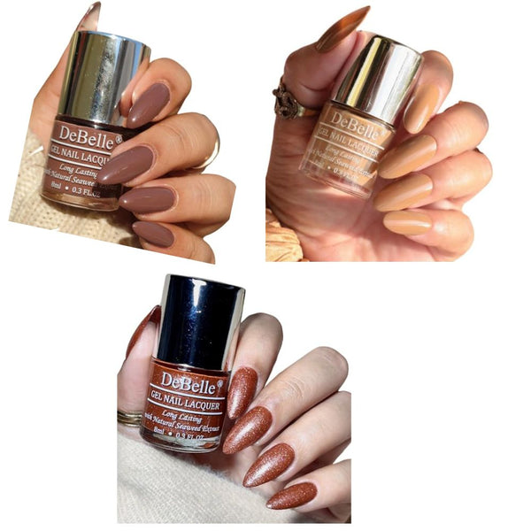 DeBelle Gel Nail Lacquers combo of 3 - Caramel Crunch Pastels