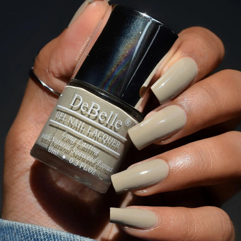 An exclusive shade for your nails -DeBelle gel nail color moonstone Bloom , the taupe grey.