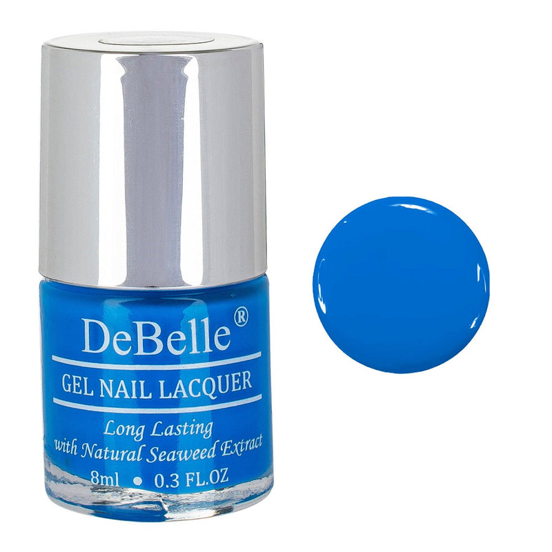 Maroons and  reds are all time favourites , but thiis  shade of bright blue will surely captivate  you. This DeBelle gel nail color La Azure is availablle online at affordable price. 