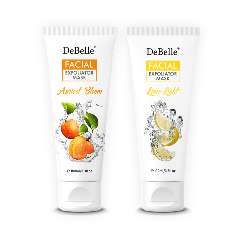 Facial Exfoliator Masks Pack of 2 - Apricot Bloom & Lime Light - DeBelle Cosmetix Online Store