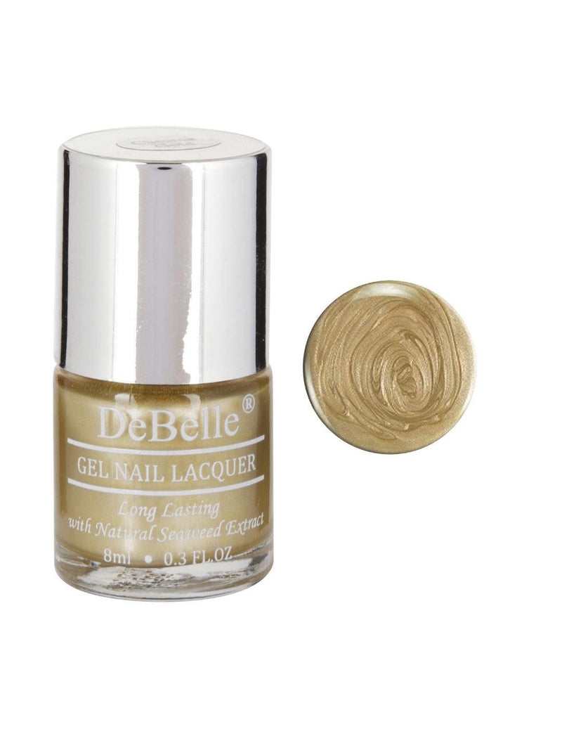 Let your nails shimmer with DeBelle gel nail color Chrome Gold on them. Buy this glod with a metallic sheen vegan shade  at DeBelle Cosmetix online store.