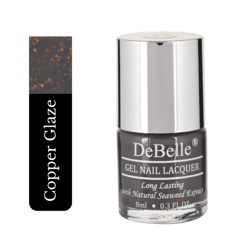 DeBelle Gel Nail Polish Combo Set of 2 Grey Glitteratti (Grey Glitter) & Copper Glaze (Dark Grey) - 8ml each - DeBelle Cosmetix Online Store