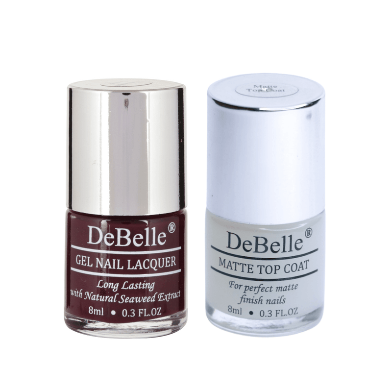 Get this combo of DeBelle gel nail color Glamorous Garnet and Matt  Top Coat at DeBelle Cosmetix online store with COD facility.