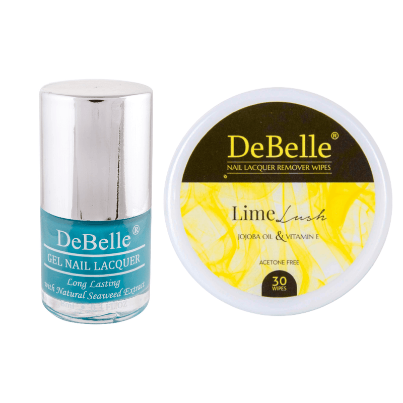 DeBelle Gel Nail Lacquer Royale Cocktail & Lime Lush Nail Lacquer Remover Wipes Combo - DeBelle Cosmetix Online Store