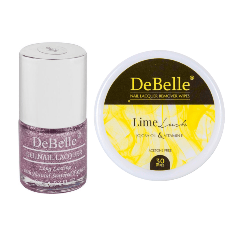 DeBelle Gel Nail Lacquer Ophelia & Lime Lush Nail Lacquer Remover Wipes Combo - DeBelle Cosmetix Online Store