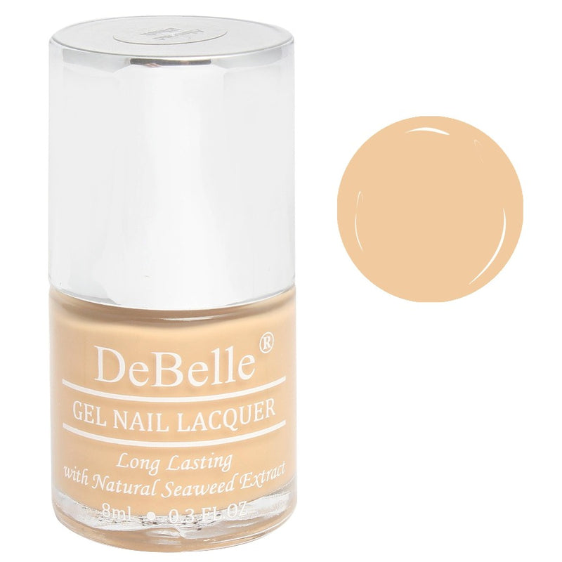 Get elegant looking nails with this DeBelle gel pastel orange brown  shade Almond Blush. Buy at DeBelle Cosmetix online store.
