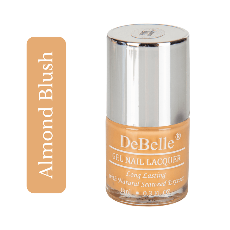 A delightful pastel shade for your nails- DeBelle gel nail color Almond Blush. Shop from the comfort of your home at DeBelle Cosmetix online store.