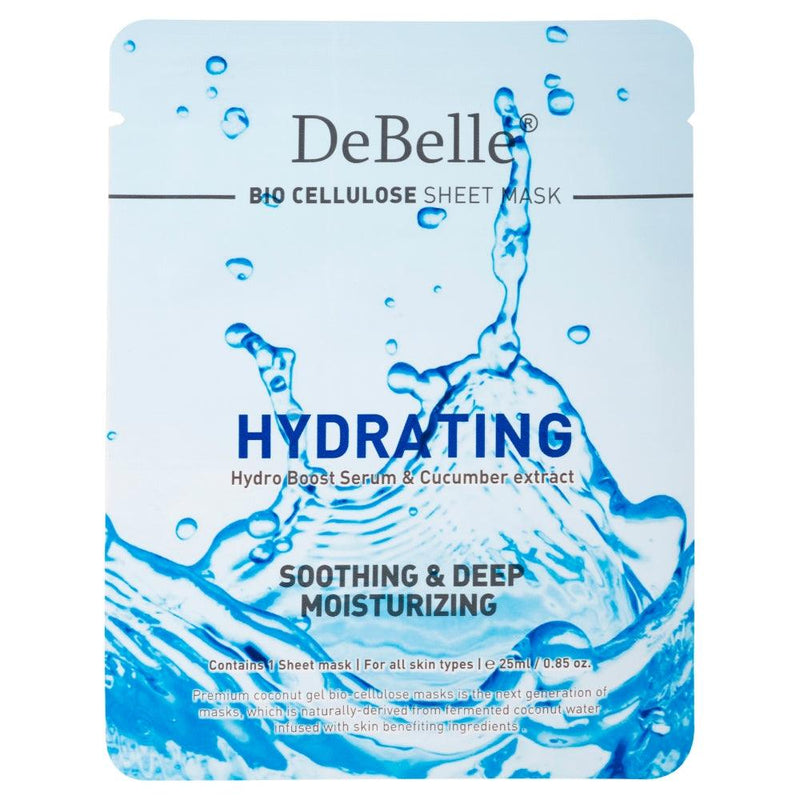 Close-up view of Debelle Hydrating sheet masks with a white background