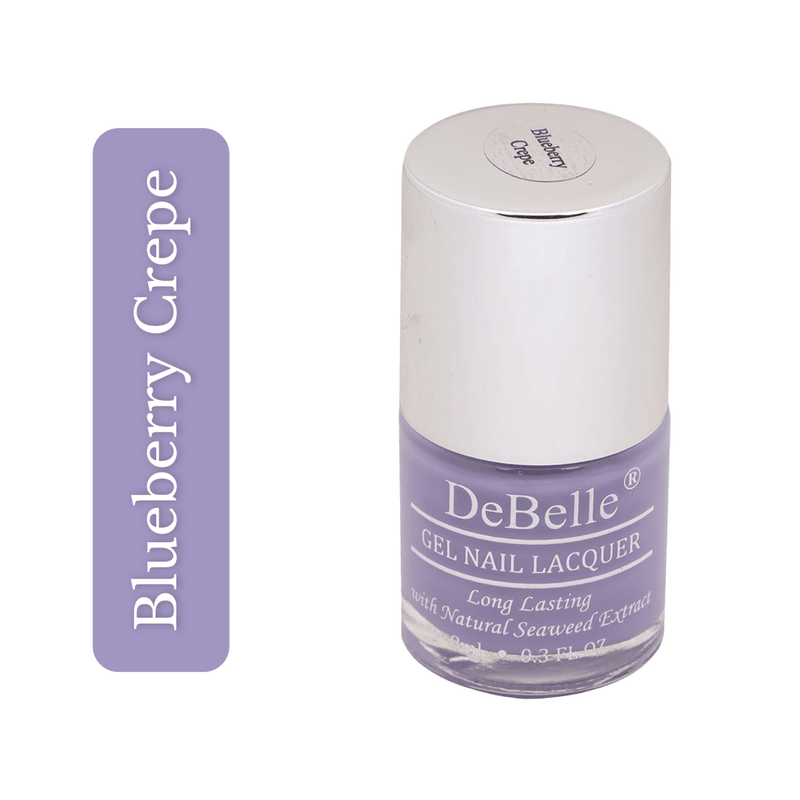 The magical  look for your nails with DeBelle gel naily Crepe the beautiful lavender shade. Shop from the comfort of your home at DeBelle Cosmetix online store. color Blueberr