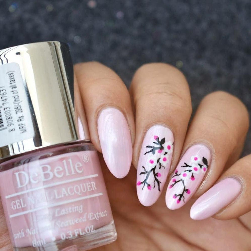 Cute nail art with DeBelle gel nail color  Marshmallow Crush.