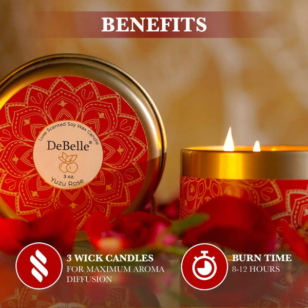 8-12 hours of long lasting burn, lead free 3-wick candles, premium wax hand poured.
