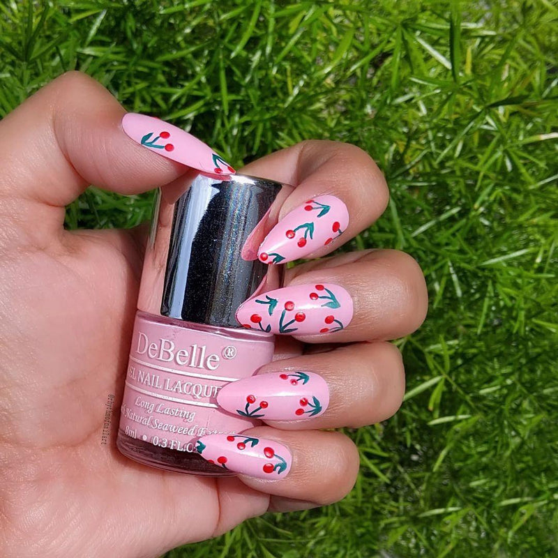 Magic at your nail tip[s with DeBelle gel nail color cherry Macaron the pink shade.. Buy online at DeBelle Cosmetix online store.
