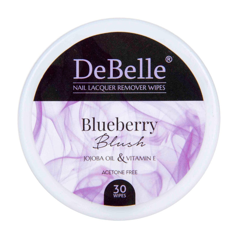 DeBelle Blueberry Blush Nail Lacquer Remover Wipes- Top-face view placed against a white background.