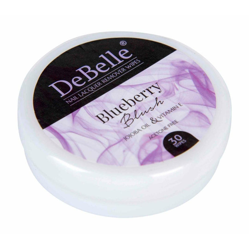 DeBelle Blueberry Blush Nail Lacquer Remover Wipes-close-up view placed against a white background.