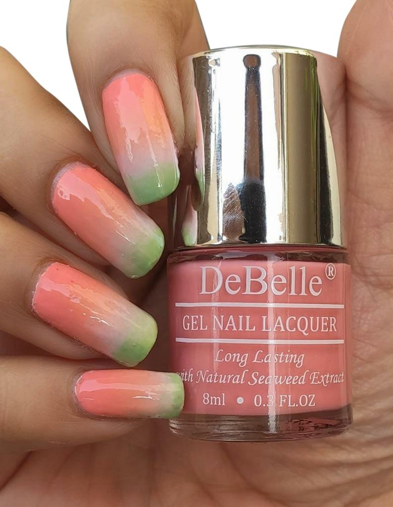 Nail art looks stunning  with DeBelle gel nail color De'Carnation. Buy online at DeBelle Cosmetix online store.