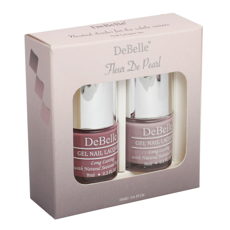 A must in your stack of nail paints-this  DeBelle Fleur De Gift Set of 2 nail polishes Laura Aura  and Vintage Frost.. Shop online from the comfort of  your home at DeBelle Cosmetix online store.