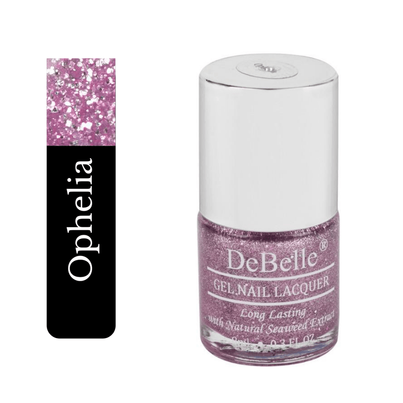 Bottle of luxurious Lavender Nail polish from Debelle placed against a white background.