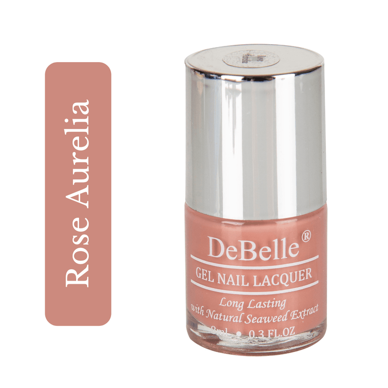 DeBelle Pink Mauve - Close-up view of the nail polish bottle has white background 