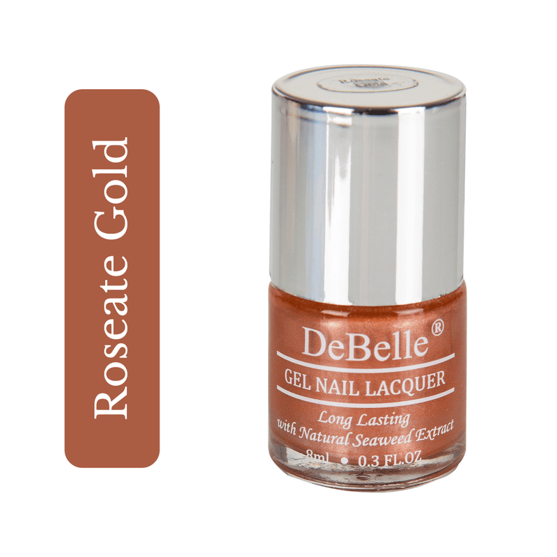 DeBelle Gel Nail Lacquer Roseate Gold - (Metallic Rose Gold Nail Polish), 8ml - DeBelle Cosmetix Online Store
