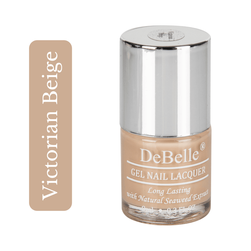 Debelle beige nail polish bottle against a white bacground