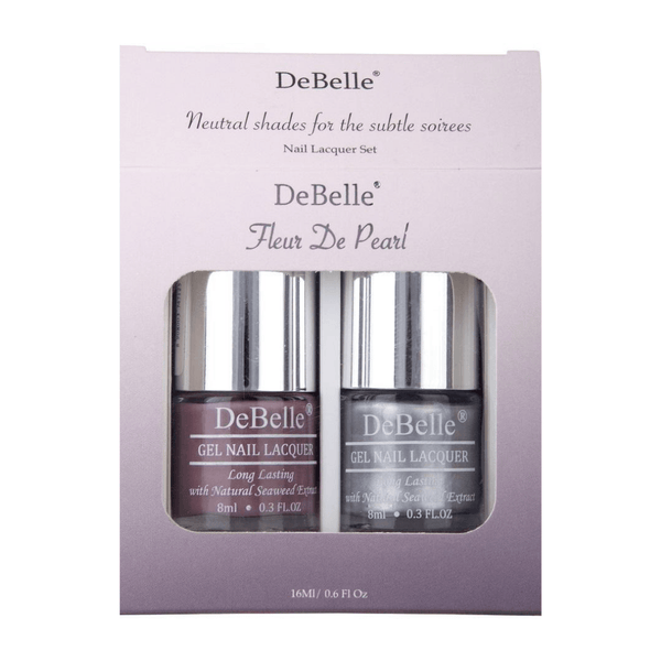 Neutral shades with sheer elagance-Majestique Mauve and Chrome silver. Buy this comboDeBelle Fleur De Gift Set of 2 nail polishes at  DeBelle Cosmetix online Store.