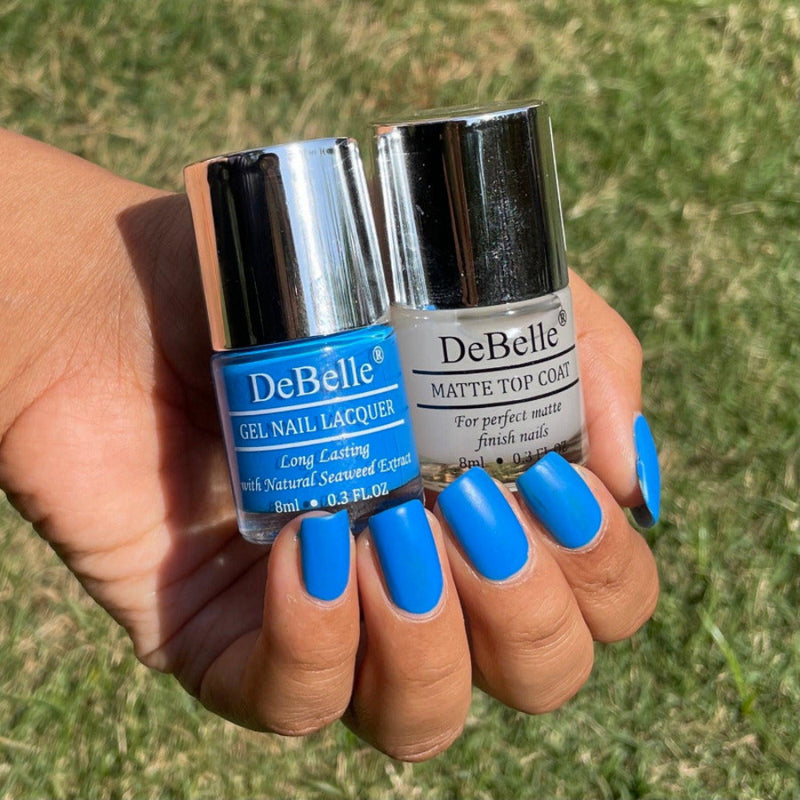 DeBelle Gel Nail Lacquer La Azure & Matte Top Coat Combo - DeBelle Cosmetix Online Store