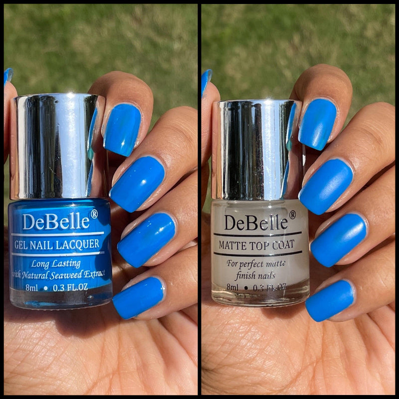 Buy this awesome combo of La Azure and Matte Top Coat at DeBelle Cosmetix onl;