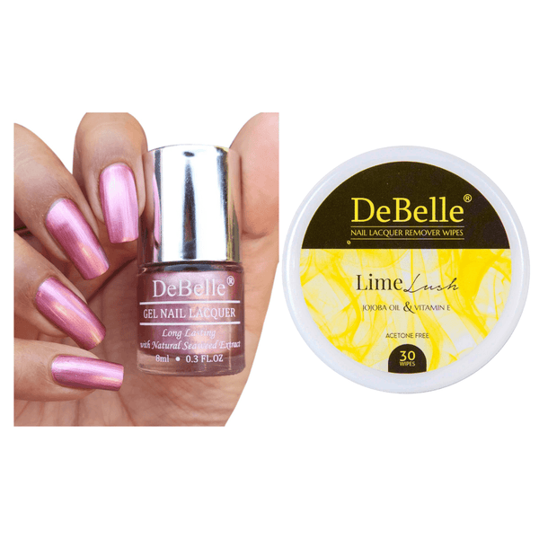 DeBelle Gel Nail Lacquer Chrome Glaze & Lime Lush Nail Lacquer Remover Wipes Combo - DeBelle Cosmetix Online Store